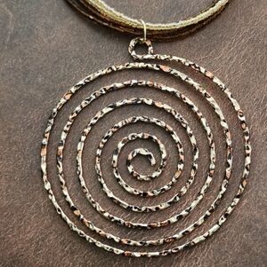 Spiral Pendant Seed Bead Necklace Gold and Brown Hammered